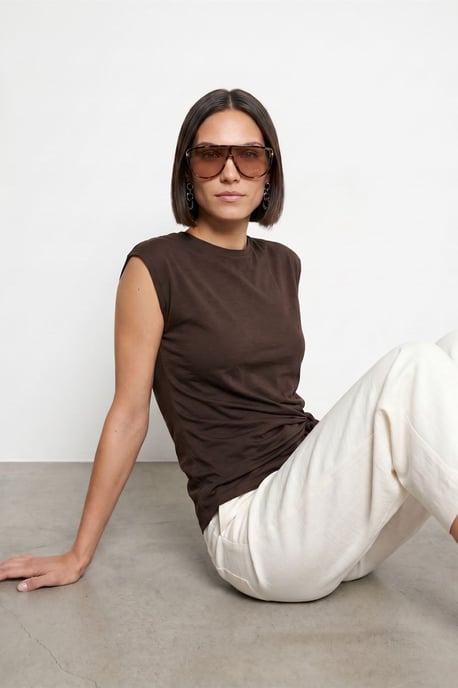 Damen ärmelloses Baumwoll-T-Shirt mit Rundhalsausschnitt und Bindedetail - Image 4