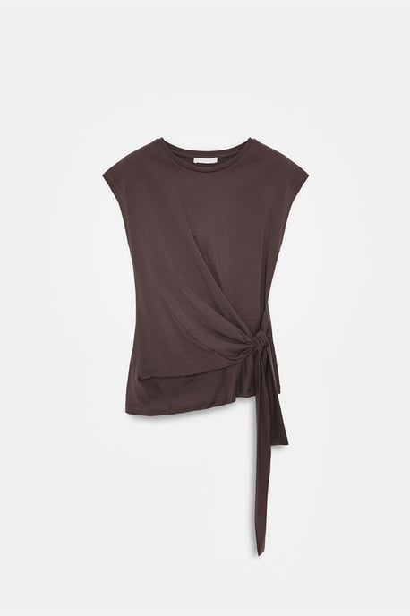 Damen ärmelloses Baumwoll-T-Shirt mit Rundhalsausschnitt und Bindedetail - Image 6