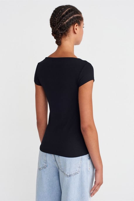 Damen Rippstrick Boot-Ausschnitt Slim Fit T-Shirt - Image 2