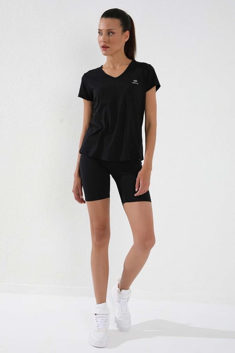 Damen Unifarben V-Ausschnitt Kurzarm-T-Shirt - Image 6