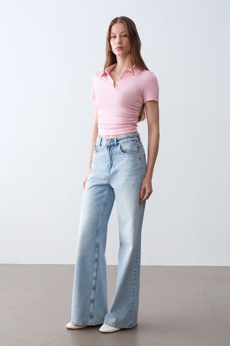 Damen Crop Slim Fit Polo-T-Shirt - Image 1