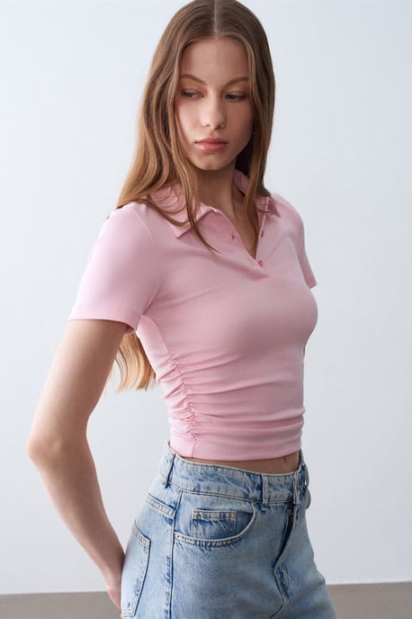 Damen Crop Slim Fit Polo-T-Shirt - Image 4