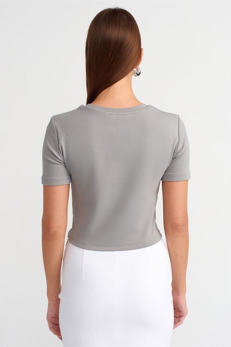 Damen Slim Fit Crop Crew Neck T-Shirt - Image 2