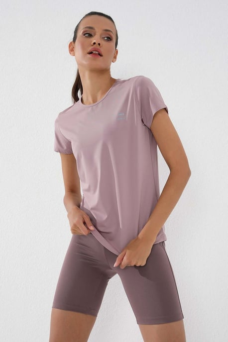 Damen Unifarben Kurzarm Rundhals T-Shirt - Image 6