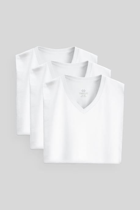 Herren Baumwolle Elastan V-Ausschnitt T-Shirt - Image 2