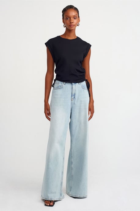 Damen ärmelloses Baumwollshirt mit Rundhalsausschnitt und Bindeband - Image 3
