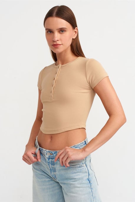 Damen Kurz geschnittenes Slim-Fit Rundhals-T-Shirt - Image 1