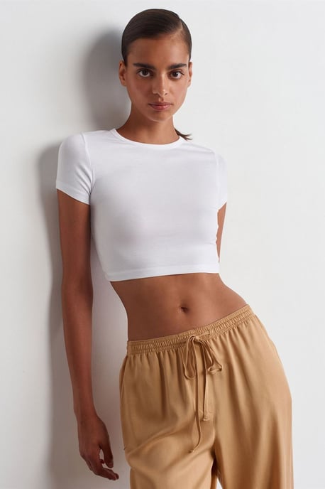 Damen Slim-Fit Cropped Crew Neck T-Shirt - Image 1