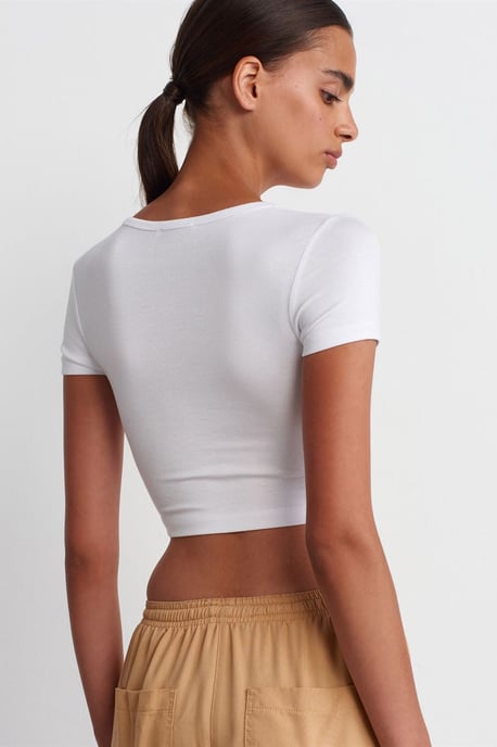 Damen Slim-Fit Cropped Crew Neck T-Shirt - Image 2