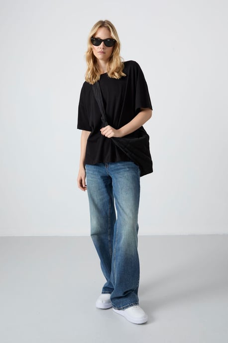 Übergroßes Baumwoll-Modal Rundhals-T-Shirt - Image 2
