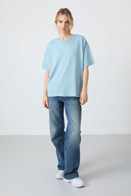 Übergroßes Baumwoll-Modal Rundhals-T-Shirt - Image 3