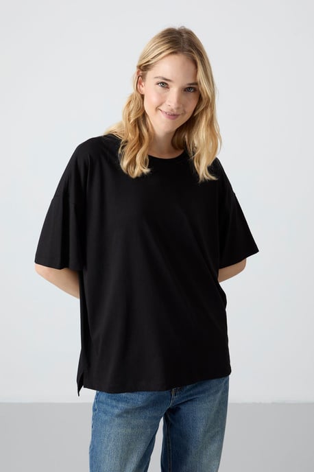 Übergroßes Baumwoll-Modal Rundhals-T-Shirt - Image 5