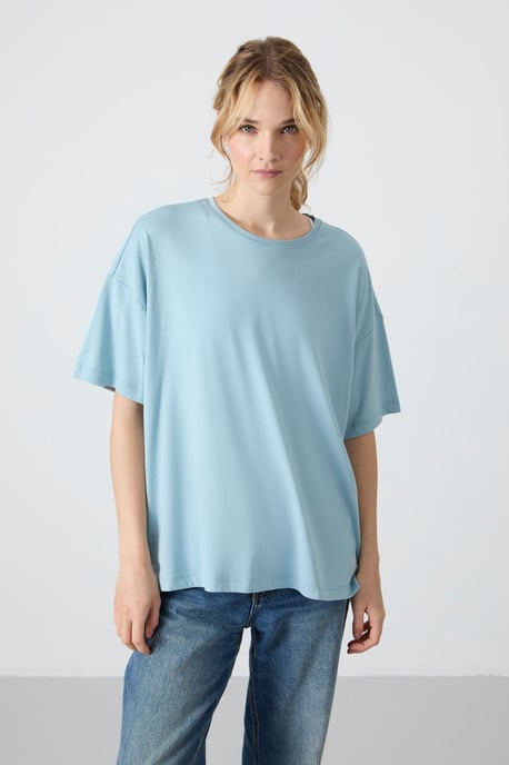 Übergroßes Baumwoll-Modal Rundhals-T-Shirt - Image 6