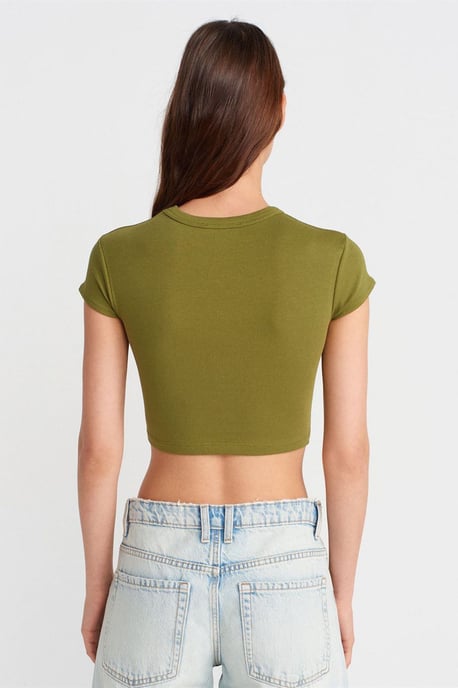 Damen Slim Fit Crop Crew Neck T-Shirt - Image 2