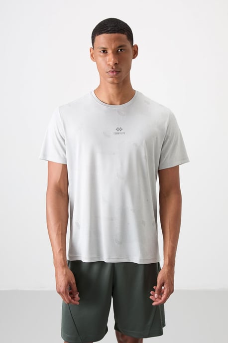 Herren Unifarbenes Fischgrätenmuster Crew Neck T-Shirt - Image 1
