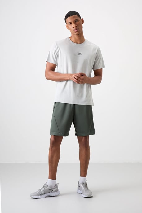 Herren Unifarbenes Fischgrätenmuster Crew Neck T-Shirt - Image 2