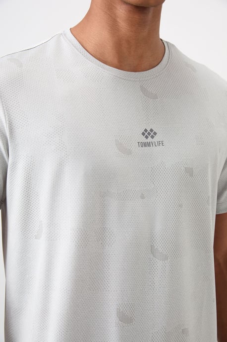 Herren Unifarbenes Fischgrätenmuster Crew Neck T-Shirt - Image 3