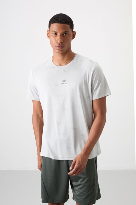 Herren Unifarbenes Fischgrätenmuster Crew Neck T-Shirt - Image 4