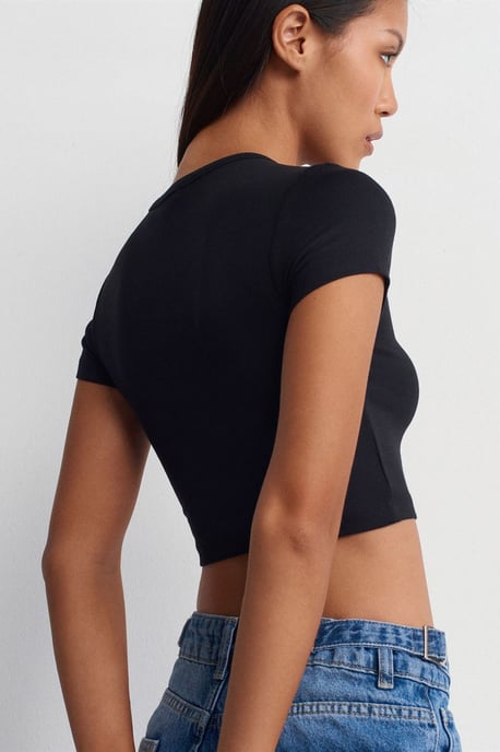 Damen Slim-Fit Crop Rundhalsausschnitt T-Shirt - Image 2