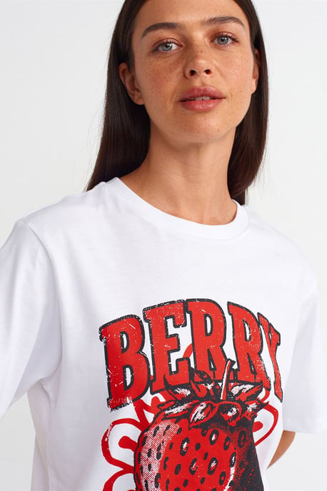 Damen Baumwoll-Print Rundhals-T-Shirt - Image 4
