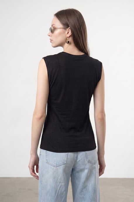 Ärmelloses Baumwoll-Crewneck-T-Shirt mit Bindeband für Damen - Image 2