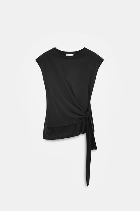 Ärmelloses Baumwoll-Crewneck-T-Shirt mit Bindeband für Damen - Image 5