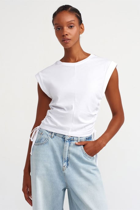 Ärmelloses Damen Baumwoll T-Shirt mit Knoten-Detail - Image 1