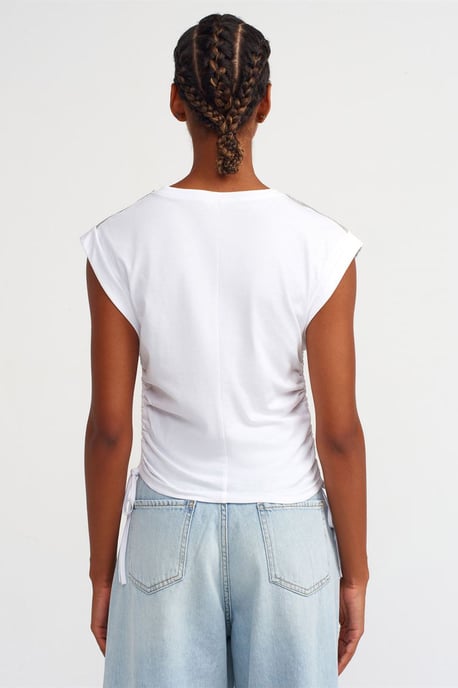 Ärmelloses Damen Baumwoll T-Shirt mit Knoten-Detail - Image 2