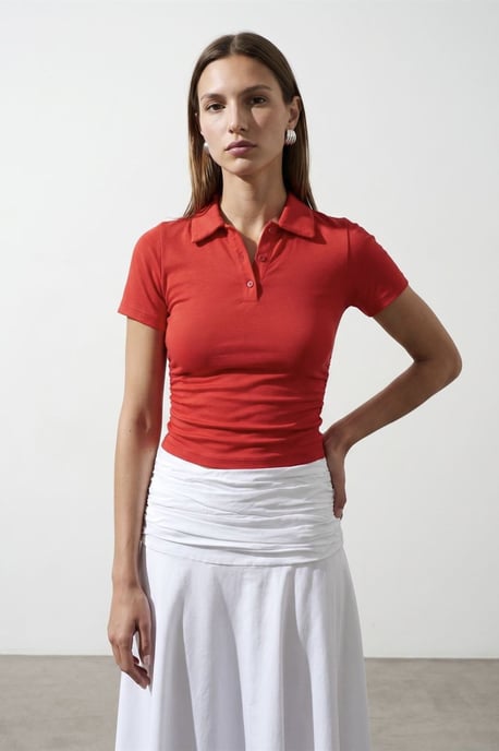 Frauen Crop Slim Fit Polo T-Shirt - Image 1