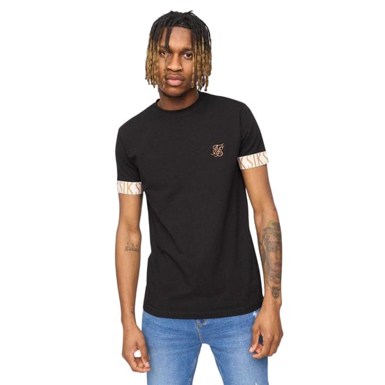 SikSilk - "Tech" T-Shirt für Herren, Ärmel mit Markenschriftzug (Schwarz) - Image 1