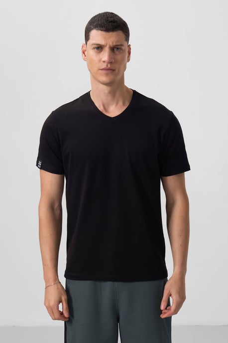 Herren Baumwolle Elastan V-Ausschnitt T-Shirt - Image 2