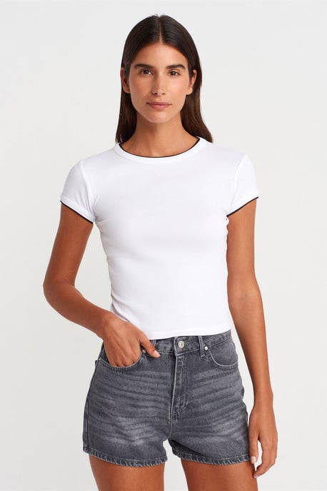 Damen Slim Fit Baumwoll-Crop-Top - Image 1