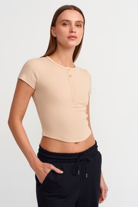 Damen Cropped Slim-Fit Rundhalsausschnitt T-Shirt - Image 1