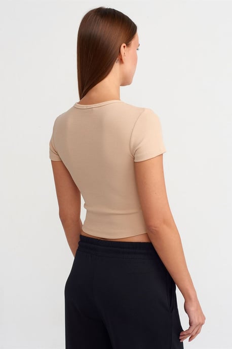 Damen Cropped Slim-Fit Rundhalsausschnitt T-Shirt - Image 2