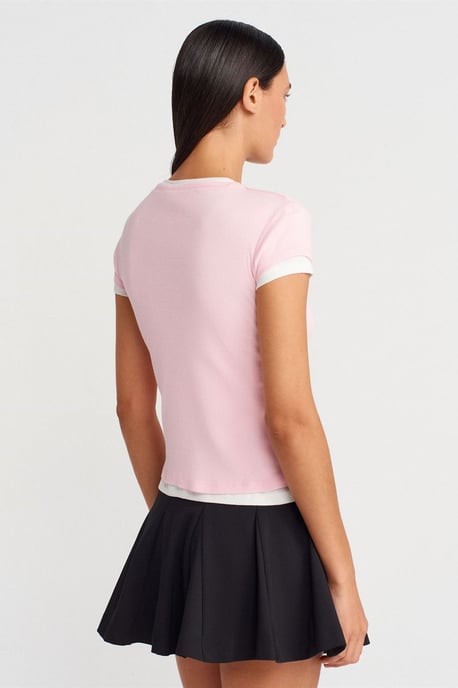 Damen Baumwoll V-Ausschnitt Knopfen T-Shirt - Image 2