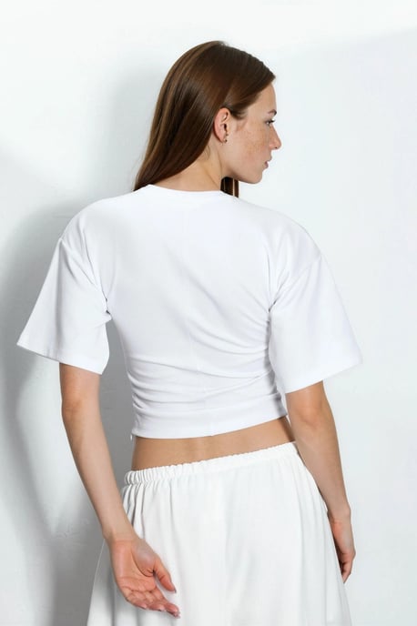 Rundhals-T-Shirt aus Baumwolle-Lycra im einfarbigen Design - Image 3