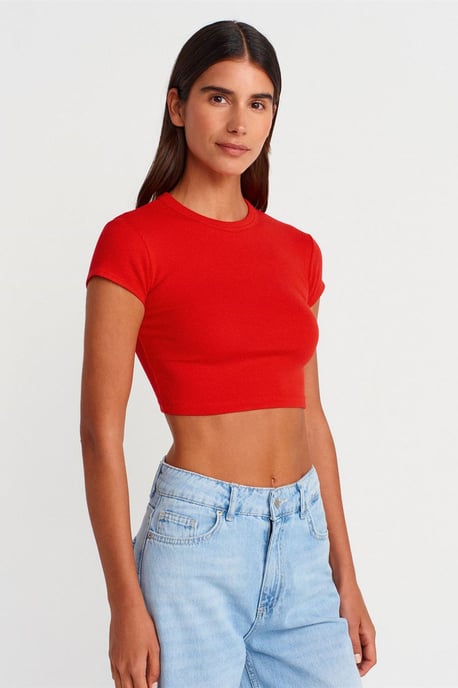 Damen Slim Fit Crop Crew-Neck T-Shirt - Image 1
