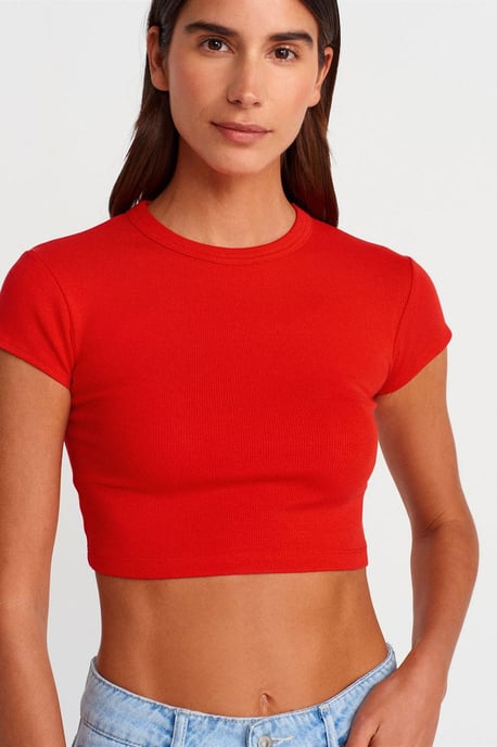 Damen Slim Fit Crop Crew-Neck T-Shirt - Image 3