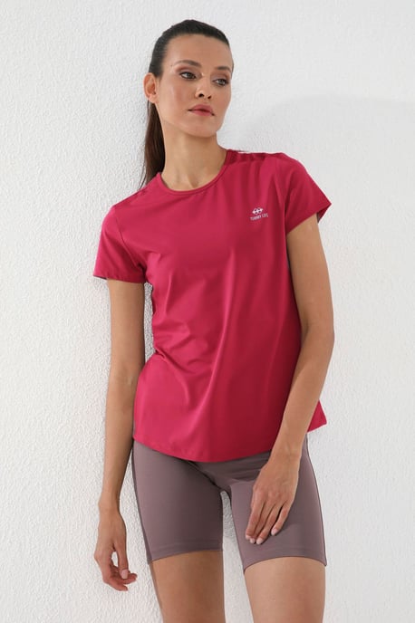 Damen Unifarben Kurzarm Rundhals T-Shirt - Image 2