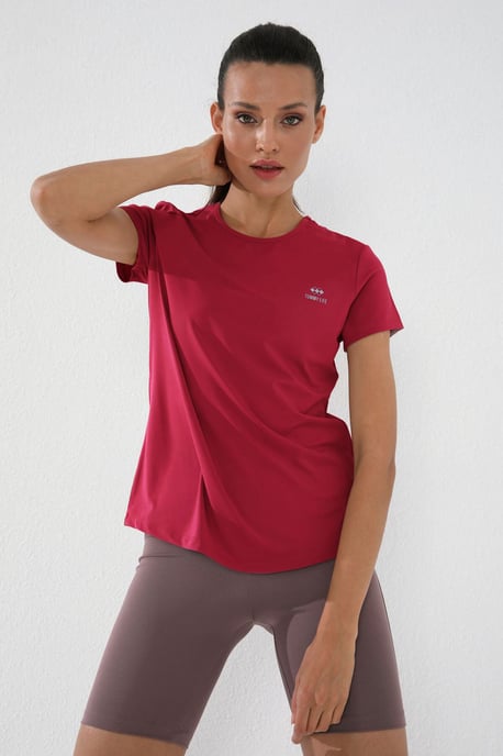 Damen Unifarben Kurzarm Rundhals T-Shirt - Image 4