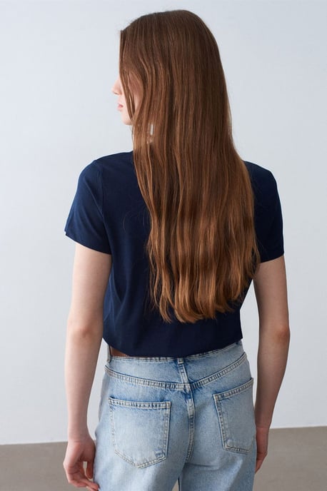 Dilvin Damen-T-Shirt mit Rundhalsausschnitt und kurzen Ärmeln - Marineblau - Image 2
