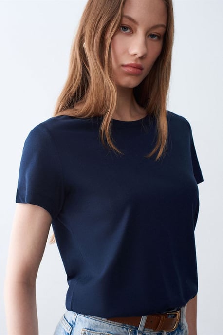 Dilvin Damen-T-Shirt mit Rundhalsausschnitt und kurzen Ärmeln - Marineblau - Image 3