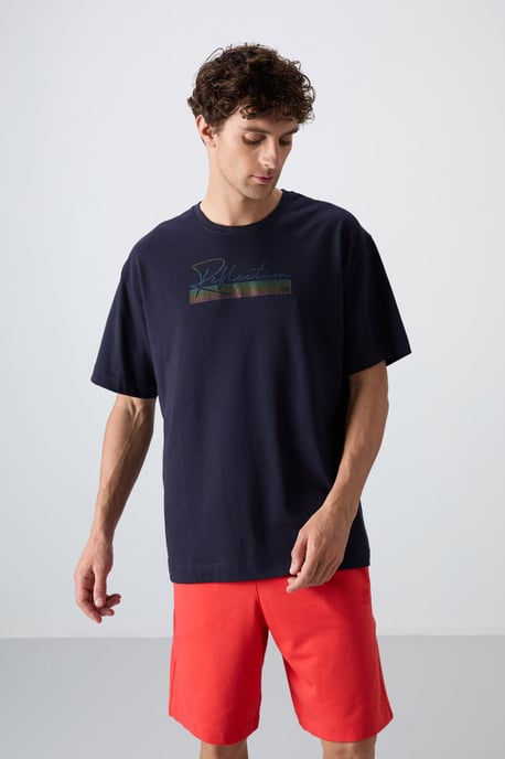 Übergröße Bedrucktes Baumwoll-Misch-T-Shirt - Image 3