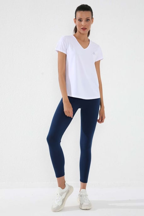 Damen Unifarben V-Ausschnitt Kurzarm T-Shirt - Image 4