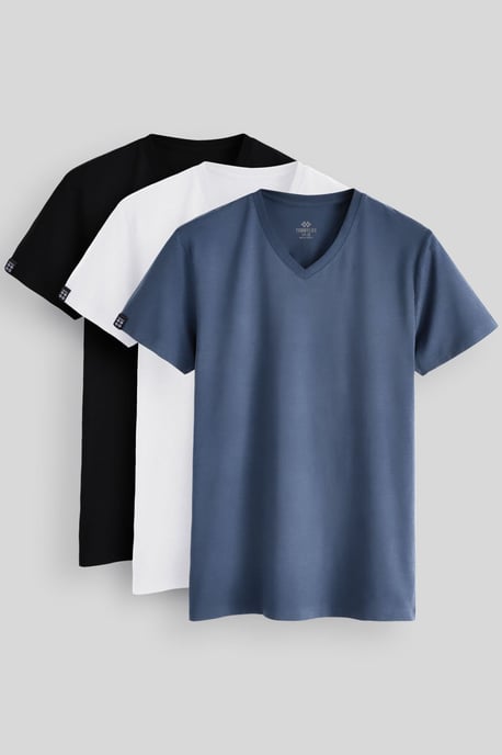 Herren Baumwolle Elastan V-Ausschnitt T-Shirt - Image 1