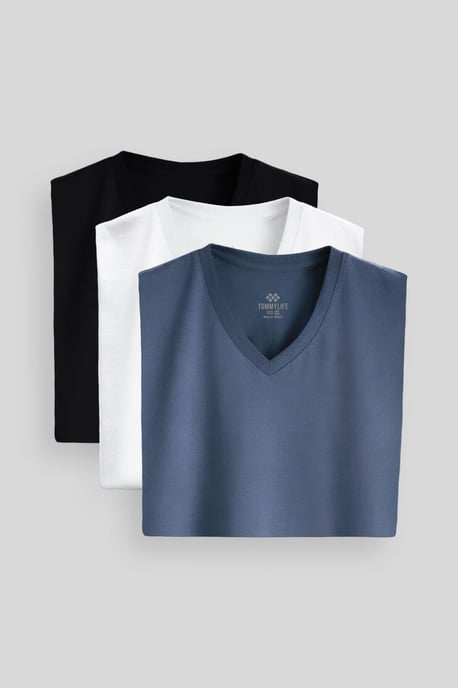 Herren Baumwolle Elastan V-Ausschnitt T-Shirt - Image 2