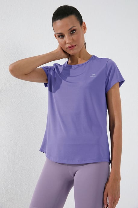 Damen Unifarben Kurzarm Rundhals T-Shirt - Image 1