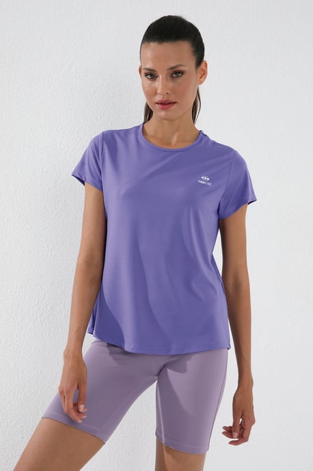 Damen Unifarben Kurzarm Rundhals T-Shirt - Image 2