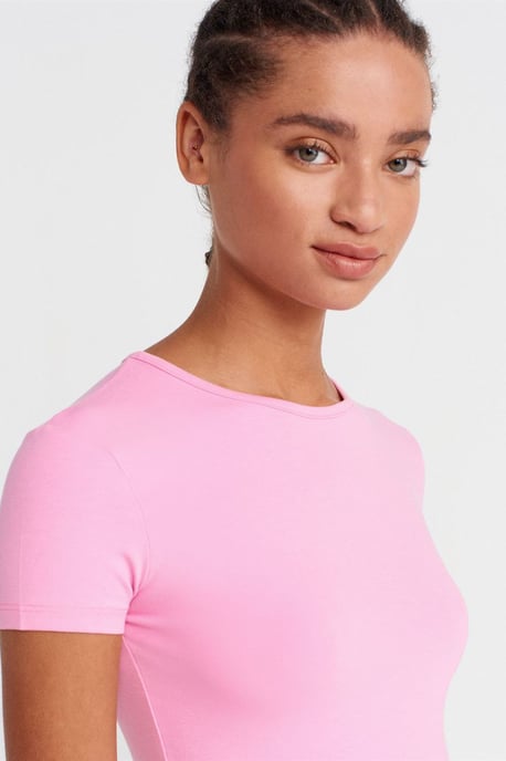 Damen Crop Slim-Fit Rundhals-T-Shirt - Image 3