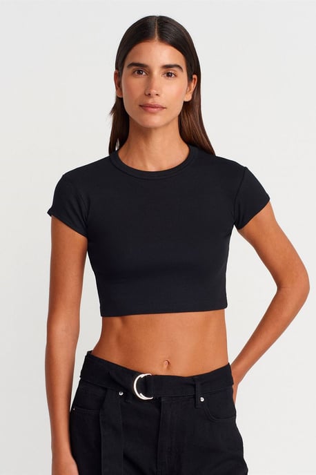 Damen Slim Fit Crop Crew Neck T-Shirt - Image 1